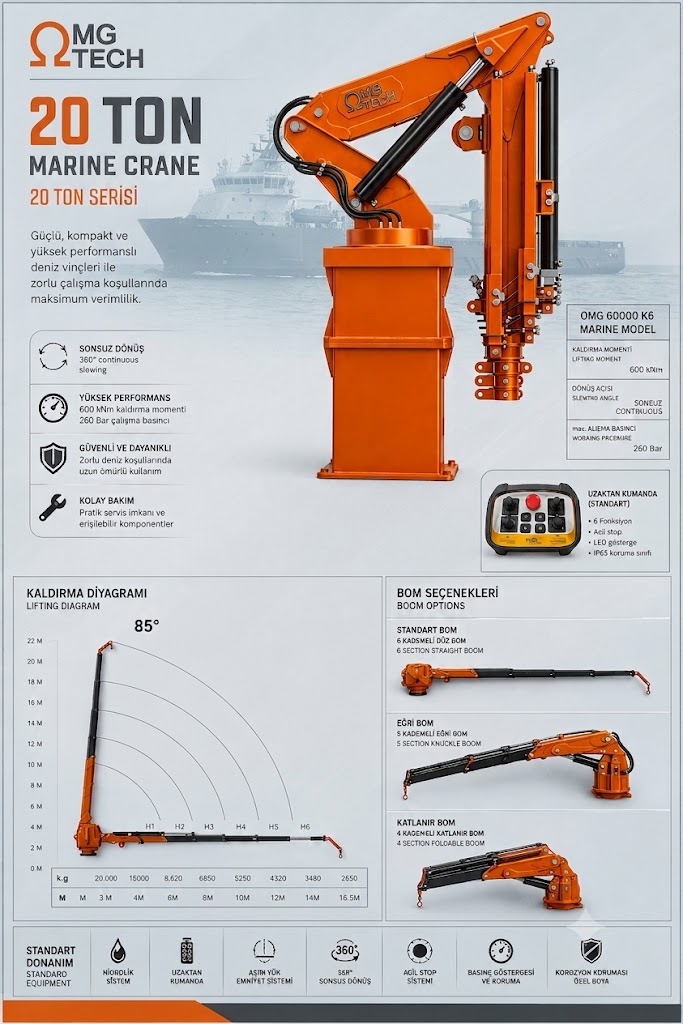 Omega 60 KL6 20 ton marin vinç broşürü ve bom seçenekleri