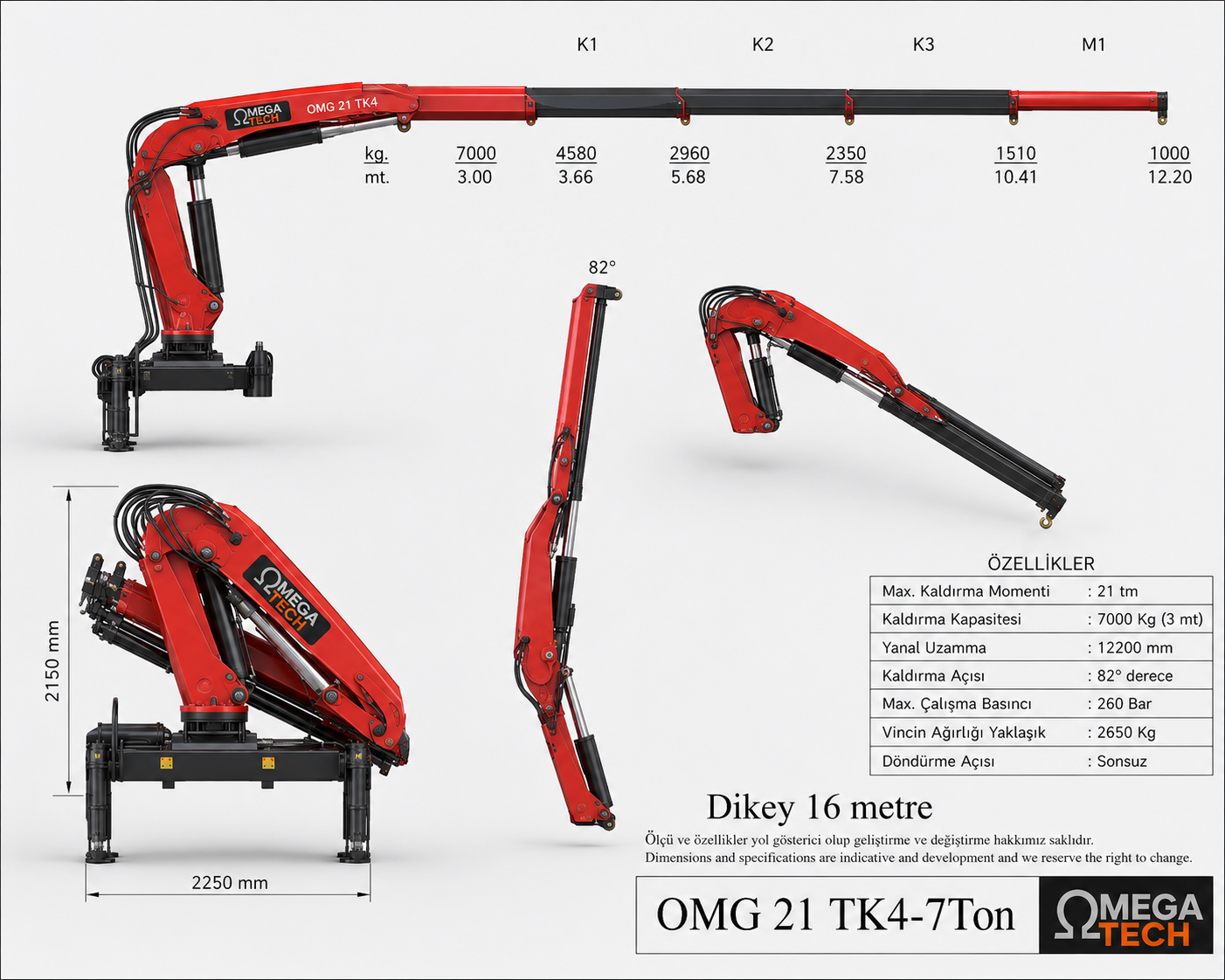 7 Ton tam katlanır vinç