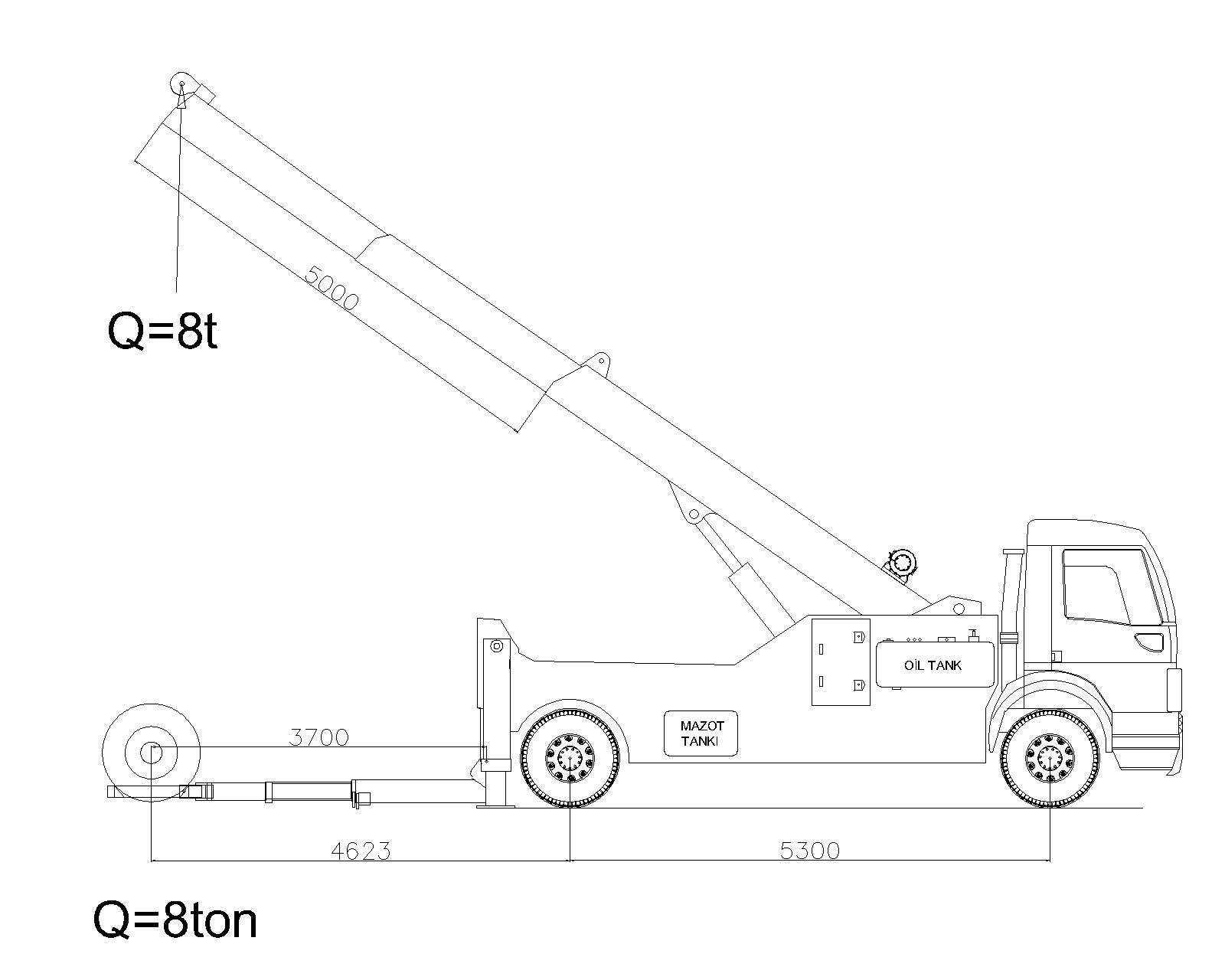 10 Ton Tek Dingil teknik yerleşim çizimi