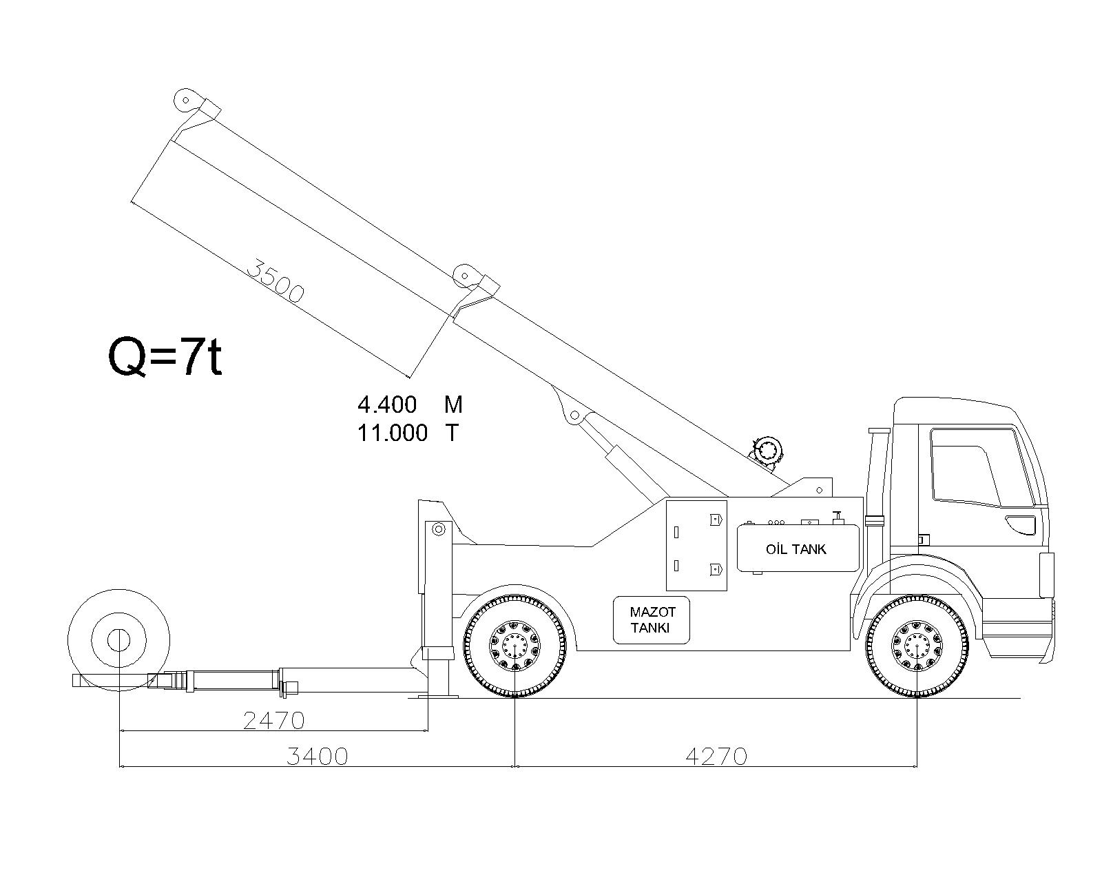5 Ton Tek Dingil teknik yerleşim çizimi